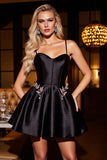 Black Corset Satin Floral Short Homecoming Dress