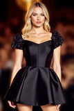 Black Corset Satin Short Homecoming Dress with Sleeves