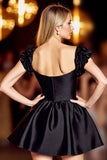 Black Corset Satin Short Homecoming Dress with Sleeves