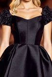Black Corset Satin Short Homecoming Dress with Sleeves