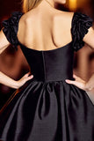 Black Corset Satin Short Homecoming Dress with Sleeves