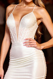 Ivory Satin Corset Tight Short Homecoming Dress with Lace