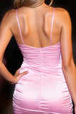 Pink Deep V-Neck Ruched Tight Short Homecoming Dress with Beading