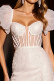 Ivory Corset Tulle Bodycon Short Homecoming Dress with Sleeves