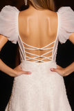 Ivory Corset Tulle Bodycon Short Homecoming Dress with Sleeves