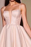Sparkly Blush Corset Satin Short A Line Homecoming Dress with Beading