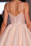 Sparkly Blush Corset Satin Short A Line Homecoming Dress with Beading