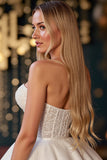 Ivory Satin A Line Strapless Short Corset Homecoming Dress with Appliques
