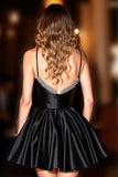Sparkly Black Corset Satin A Line Short Homecoming Dress with Beading