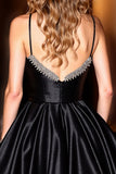 Sparkly Black Corset Satin A Line Short Homecoming Dress with Beading