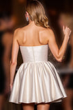 Ivory Satin Corset A Line Strapless Short Homecoming Dress