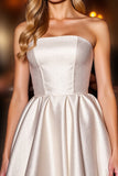 Ivory Satin Corset A Line Strapless Short Homecoming Dress