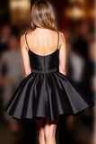 Black Corset A Line Spaghetti Straps Short Satin Homecoming Dress