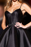 Black Corset A Line Spaghetti Straps Short Satin Homecoming Dress