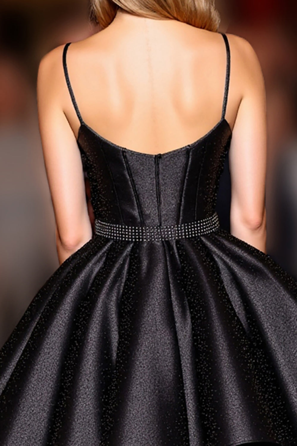 Black Corset A Line Spaghetti Straps Short Satin Homecoming Dress
