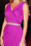 Sparkly Fuchsia Tight V-Neck Beaded Short Homecoming Dress