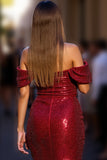 Saprkly Dark Red Corset Tight Sequins Short Homecoming Dress