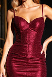 Sparkly Burgundy Spaghetti Straps Tight Short Homecoming Dress