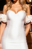 White Satin Short Tight Homecoming Dress with 3D Flowers