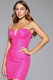 Fuchsia Satin Tight Spaghetti Straps Short Homecoming Dress