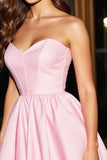 Pink Satin A Line Corset Sweetheart Short Homecoming Dress