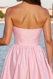 Pink Satin A Line Corset Sweetheart Short Homecoming Dress