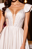Sparkly Ivory Corset Satin A Line Short Homecoming Dress with Cap Sleeves