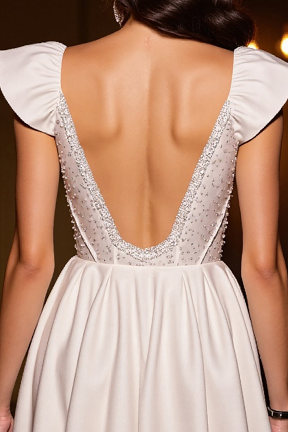 Sparkly Ivory Corset Satin A Line Short Homecoming Dress with Cap Sleeves