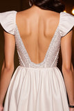 Sparkly Ivory Corset Satin A Line Short Homecoming Dress with Cap Sleeves