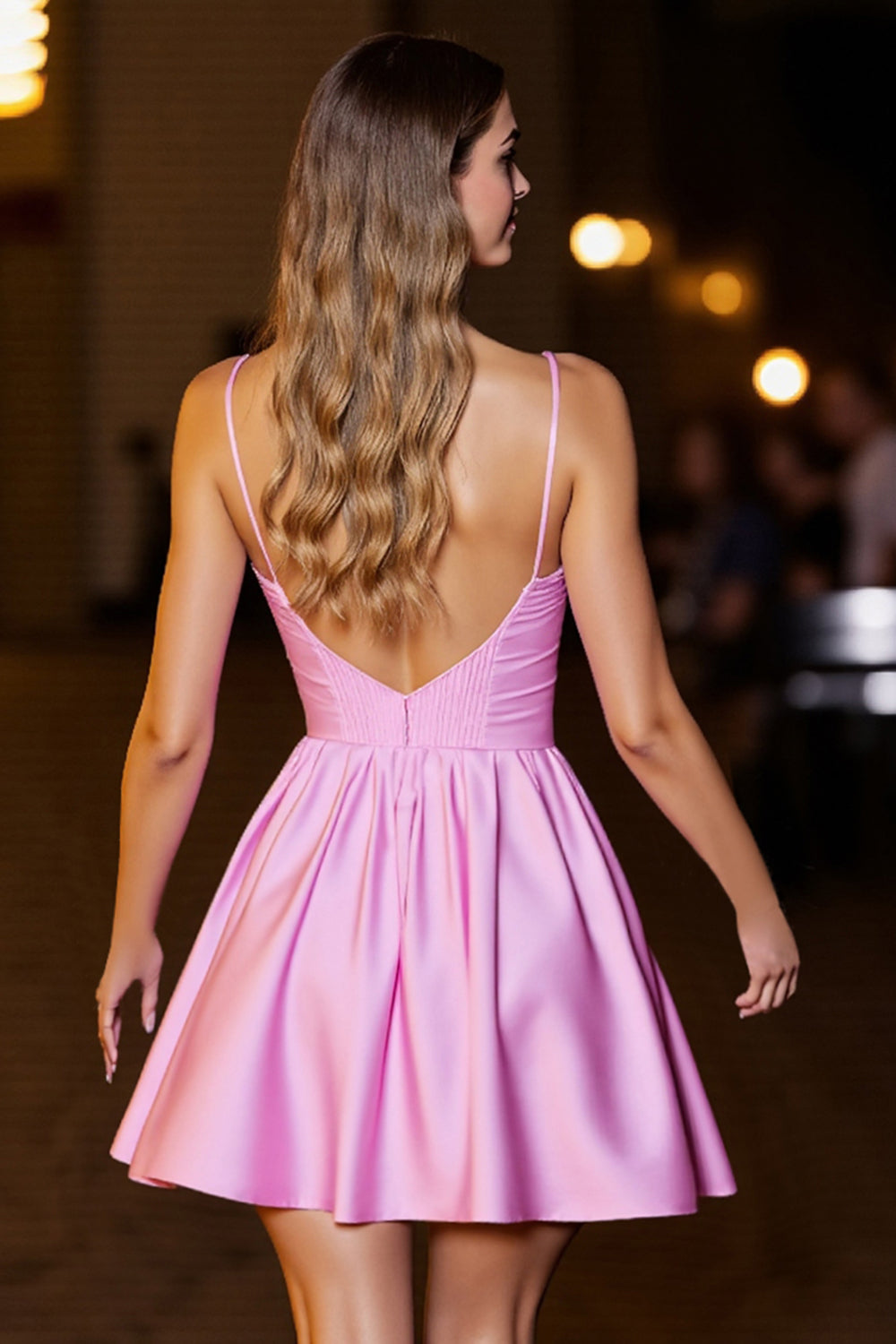 Pink Corset Satin Spaghetti Straps A Line Short Homecoming Dress