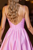 Pink Corset Satin Spaghetti Straps A Line Short Homecoming Dress