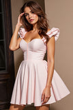 Light Pink Corset Short A Line Homecoming Dress with Cap Sleeves
