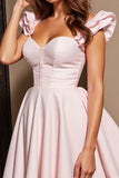 Light Pink Corset Short A Line Homecoming Dress with Cap Sleeves