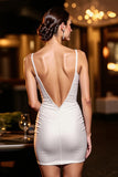 Ivory Satin Corset Spaghetti Straps Short Bodycon Homecoming Dress