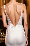 Ivory Satin Corset Spaghetti Straps Short Bodycon Homecoming Dress