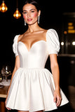 White Corset Satin Short A Line Homecoming Dress with Sleeves