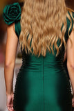 Dark Green Tight V-Neck Floral Short Satin Homecoming Dress