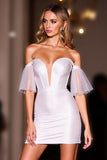 White Tight Corset Off the Shoulder Short Homecoming Dress