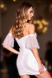 White Tight Corset Off the Shoulder Short Homecoming Dress