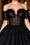 Black A Line Corset Off the Shoulder Short Homecoming Dress with Appliques