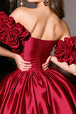 Burgundy Satin A Line Short Homecoming Dress with Ruffles