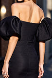 Black Corset Bodycon Off the Shoulder Satin Short Homecoming Dress with Slit