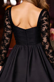 Sparkly Black A Line Short Corset Homecoming Dress with Lace Sleeves