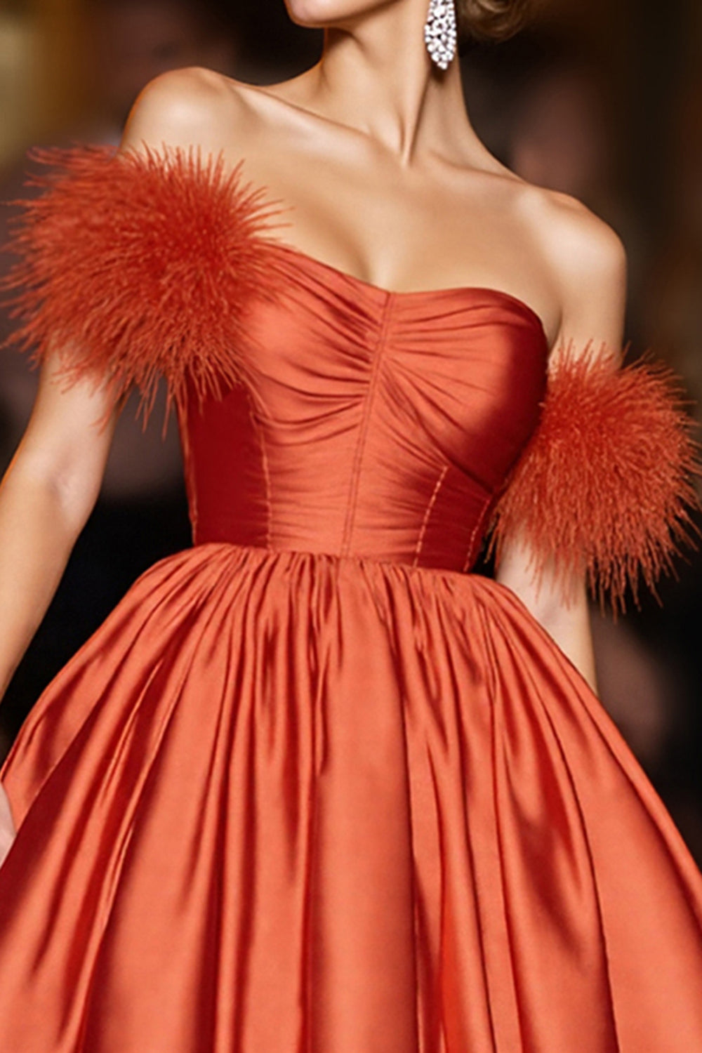 Orange Satin A Line Short Homecoming Dress with Feathers