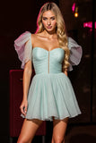 Green A Line Short Backless Homecoming Dress with Ruffles
