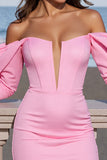 Pink Corset Short Bodycon Homecoming Dress with Long Sleeves