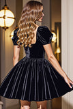 Black A Line Square Neck Short Homecoming Dress with Sleeves