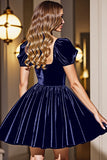 Black A Line Square Neck Short Homecoming Dress with Sleeves