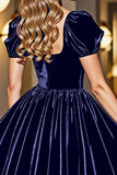 Black A Line Square Neck Short Homecoming Dress with Sleeves