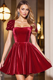Black A Line Square Neck Short Homecoming Dress with Sleeves